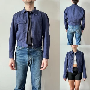 vintage cyclist faded blue workwear French short chore jacket EU 46 fits like S - Picture 1 of 6