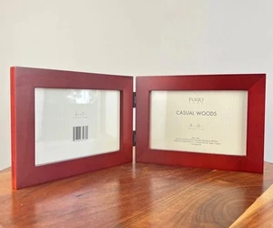 Double 4x6 Wood Picture Frame Red- Brown Bi-Fold Hinged Tabletop - Picture 1 of 7