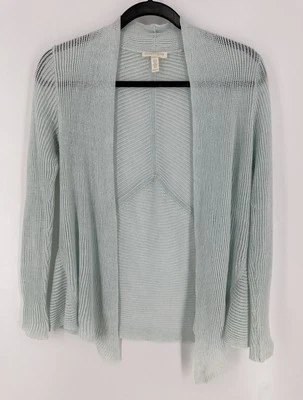 Cárdigan Eileen Fisher azul claro tejido abierto 100 % lino PP XS leer Foto 1 de 4