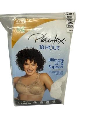 Playtex 18 Hour Ultimate Lift & Support Wire Free Bra 4745 Size 52DD White New - Image 1 of 4