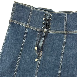 Free People Denim Mini Skirt Lace Up Corset High Waist Blue Size 2 NWT - Picture 1 of 8