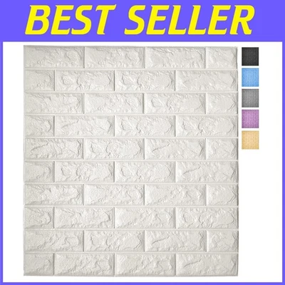 Self-Adhesive Foam Brick Wallpaper, White, 115 Sq.Ft - Image 1 of 4