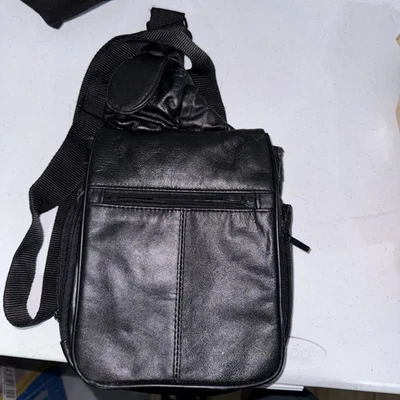 Buxton Sling Bag Black Leather Multipocket Crossbody Purse - Image 1 of 4