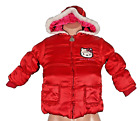 Vintage HELLO KITTY red Satin Puffy Jacket winter coat 2T FAUX FUR TRIM HOOD