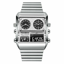 LIGE FOXBOX Men Watch Rectangle Silver Steel Quartz Wristwatch Male LED Watches