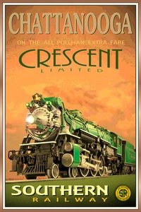 Póster Chattanooga CRESCENT LIMITED impresión artística de tren ferroviario retro del sur 158 - Imagen 1 de 4
