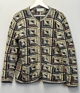 Vintage South Cotton Womens Sz Medium Geometric Hand Knitted Multicolor Cardigan - Picture 1 of 7