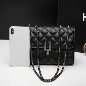 Ladies Black PU Leather Chain HandBag Fashion Shoulder Crossbody Purse Versatile - Picture 1 of 8