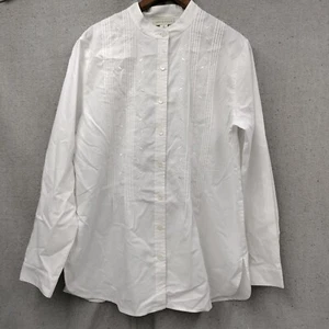 Embroidered Pleated White Tunic Top Shirt Blouse M Long Sleeve Button Appleseeds - Picture 1 of 9