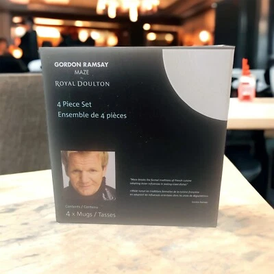Juego de 4 tazas Royal Doulton Gordon Ramsay patrón de laberinto círculos blancos 14 OZ NUEVAS Foto 1 de 4
