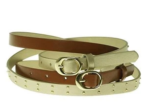 Lot of 2 Style & Co Belts Skinny Faux Leather Brown & Matte Gold Studs M New NWT - Picture 1 of 1