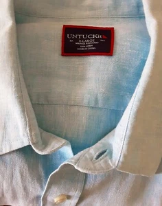 UNTUCKit XL hellblau 100% Leinen Langarm Hemd mit Knopfleiste und Tasche - Bild 1 von 4
