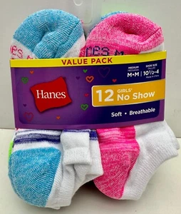 x1 Hanes Girls No Show Soft Breathable 12-Pack Medium 10.5-4 MultiColor Socks - Picture 1 of 4