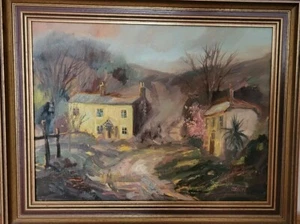 DELON (Don Hughes) ACRYLIC PAINTING CORNISH SCENE LANDSCAPE HOUSES COTTAGES - Picture 1 of 7