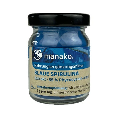 manako Blaues Spirulina Extrakt, 55% Phycocyanin Anteil, Glas à 12g
