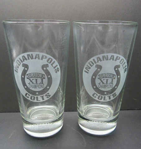 Rare 2 Glass Set - Indianapolis Colts Superbowl 41 XLI Champions - Etched Cover