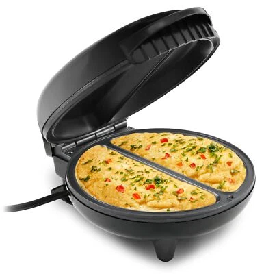 HOLSTEIN HOUSEWARES Omelet Maker Black Stainless Steel 2-Non-Stick Sections USA