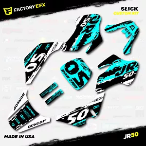 White & Cyan Slick Camo Racing Graphics kit Fits 00-06 Kawasaki JR50 JR 50 - Picture 1 of 5