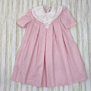Vintage Janye Copeland Girls Size 8 Pink Pleated Lace Dress - Picture 1 of 6