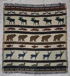 Northwoods Rustic Theme Cabin Core Wildlife Colorful Cozy Throw 48x52" EUC - Bild 1 von 6