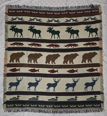 Northwoods Rustic Theme Cabin Core Wildlife Colorful Cozy Throw 48x52" EUC - Image 1 of 4