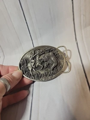 Vintage Hebilla Vaquero Grizzly Caza Bergamota Metal Plata Funciona H-146 1986 Foto 1 de 4
