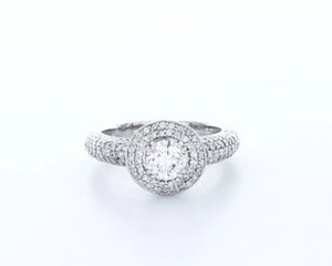 2.4CT Lab-Created Diamond E/VS2 Round Cut 14K Gold Double-Prong Halo Accent Ring - Picture 1 of 4