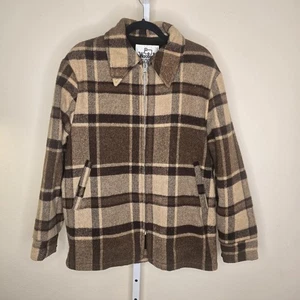 Vintage 70s Woolrich Wool Blend Brown Tan Plaid Full Zip Lined Coat Men's L - Bild 1 von 17