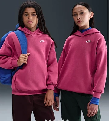 Nike Kids Oversized Fit Sportswear Club Fleece Hoodie Sweatshirt Purple Large - Image 1 of 4