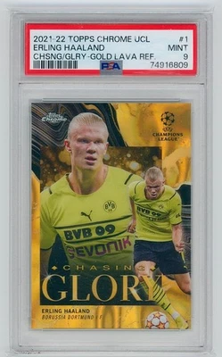 2021-22 Topps Chrome UCL Chasing Glory Gold Lava #CG-1 Erling Haaland PSA 9 MINT - Image 1 of 2