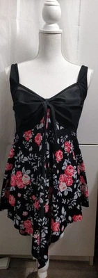 Badekleid Größe 4XL 52/54 Schwarz Blumen elegant asymmetrisch - Bild 1 von 3