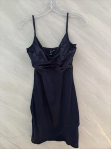 Windsor L Navy Blue Stretch Spaghetti Strap Babydoll Satin Mini Dress Y2K - Picture 1 of 11