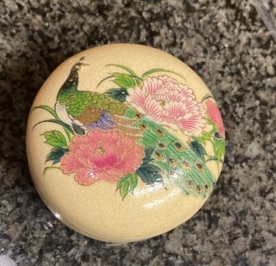 Vintage Satsuma Japan Asian Peacock Floral Ceramic Peacock Floral Trinket Box - Image 1 of 4