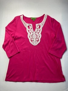 Island Republic Women's XL Pink and White 3/4 Sleeve V-Neck Top - Picture 1 of 3