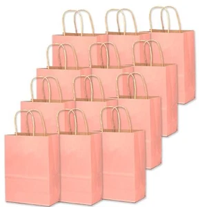 32-Packs Bright Pink Paper Gift Bags with Handles Bulk 7.6"x4.75"x10.5" Mediu... - Picture 1 of 5