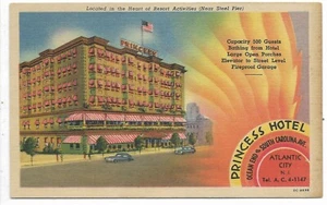 Atlantic City Princess Postcard Hotel Street View White Border Unused Linen - Picture 1 of 2