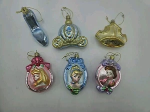 New Vintage Disney Store Princess Glass Ornament Christmas Set Of 6 Cinderella - Picture 1 of 6