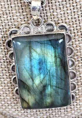 ITALY 925 Sterling Silver Labradorite Big Gemstone Healing Pendant Necklace - Image 1 of 4