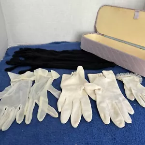 3 PAIR VINTAGE LADIES GLOVES Black White Long Short Glove Box, 1 Child’s - Picture 1 of 8