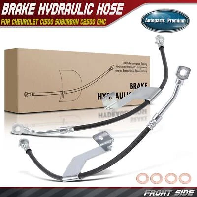 2Pcs Front Left & Right Brake Hydraulic Hose for ChevyC1500 Suburban C2500 GMC - Image 1 of 4
