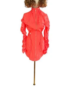 CUE Drawstring Sleeve Dress OR Jacket | Sz 8, Neon Pink, Zip, Ruching, Pockets - Picture 1 of 10
