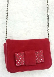WHITE HOUSE BLACK MARKET Small Shoulder Bag Purse Barry Red Suede Bow front CUTE - Picture 1 of 10