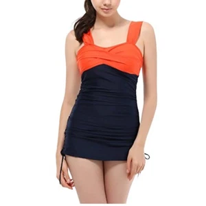 ADFOLF Retro Sexy Colorblock Open Back Two Piece Swim Suit Orange/Navy Size 2XL - Picture 1 of 10