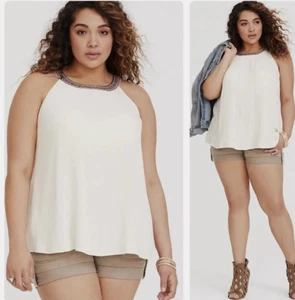 TORRID 2 Elfenbein hochgeschlossen GÖTTIN Tank Top 2X Perlen bestickt Viskose - Bild 1 von 6