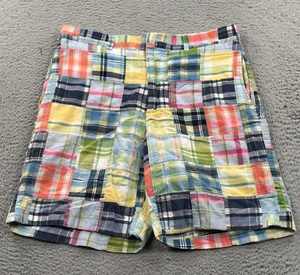 Pantalones Cortos A Cuadros Vintage Patchwork Para Hombre Talla 34 Madras 100% Algodón Años 90 Preparación 9" - Imagen 1 de 8