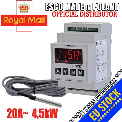 ESCO Controlador de temperatura de riel DIN SENSOR TERMOSTATO ENCENDIDO-APAGADO CALOR FRÍO 12V 24V 4500W