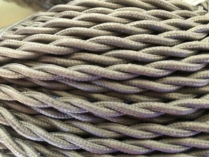  Cubierta de tela retorcida plateada de 2 hilos cable redondo 18ga vintage industrial steampunk - Imagen 1 de 4