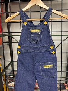 Vintage 1970s Blue Yellow Detailed Super Flare Bell Bottom Overalls Size 6 - Picture 1 of 6