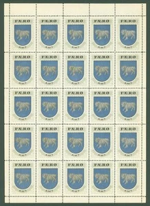 Dänemark T72 postfrisch 25 Reklamate Briefmarken Bogen 1940/50 Faro Wappen Tiere - Bild 1 von 1