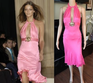 Versace S/S 2005 Runway Halter Plunging Neckline Medusa Logo Dress - Picture 1 of 8
